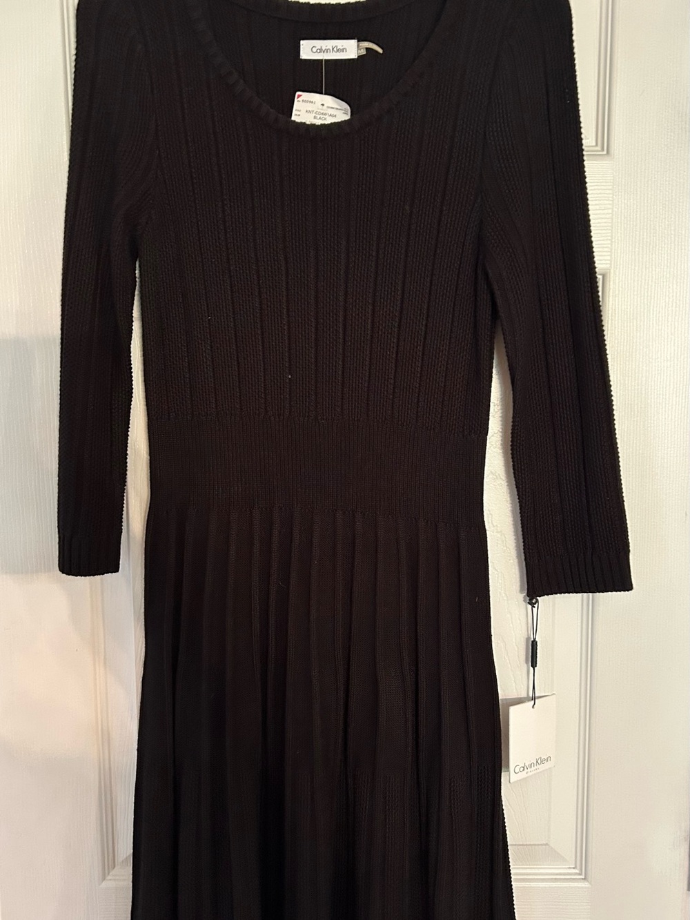 Calvin Klein Black Ribbed Knit Long Sleeve Sweater Dress